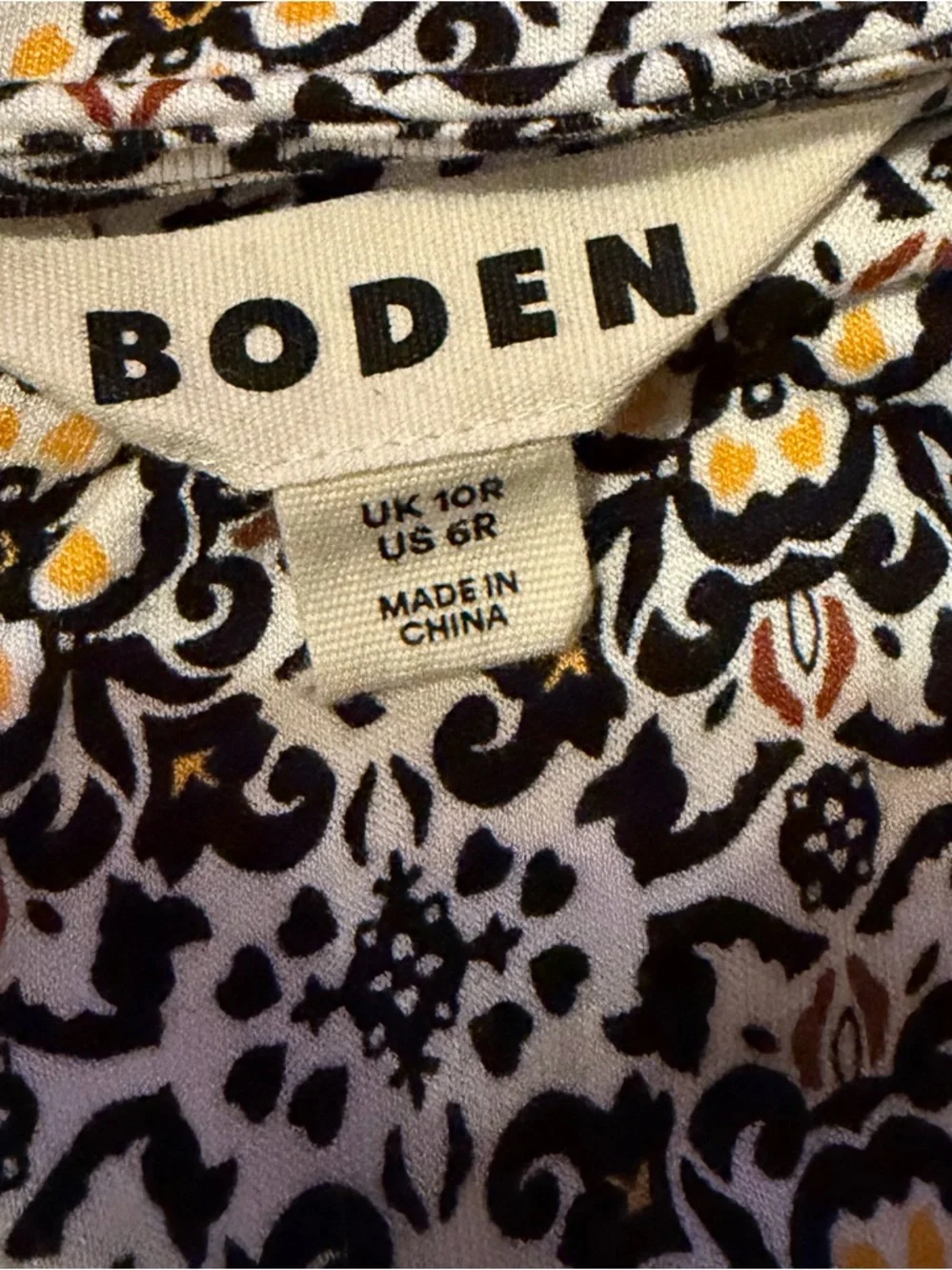 Boden Knot Front Floral Print Jersey Dress, Black/Clover Swirl size 6 R